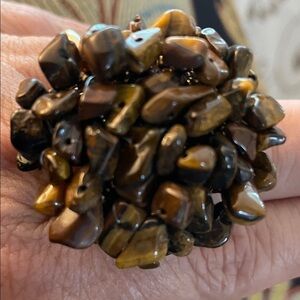 Chunky Tiger's Eye Multi Nugget Cluster Statement Stretchy Ring